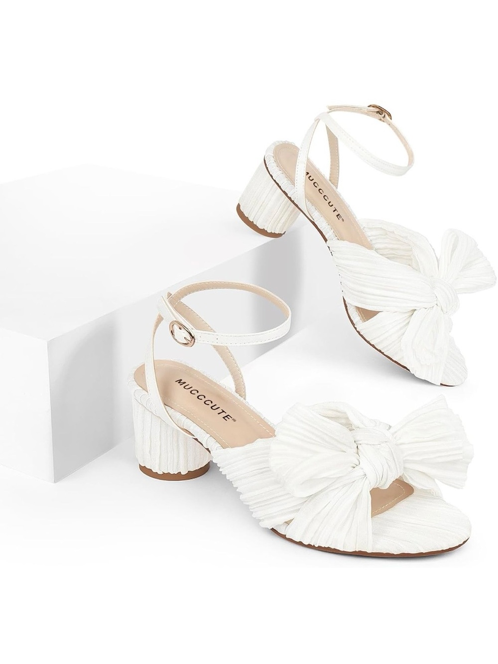 White Pleated Bow Block Heel Sandals – Loeffler Randall Lookalike – Size 9 - Picture 2 of 13
